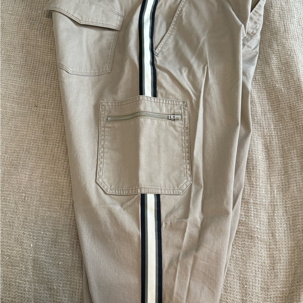 Athleta Women's Summit Cargo Tan Pants with Black Stripes - Picture 3 of 4